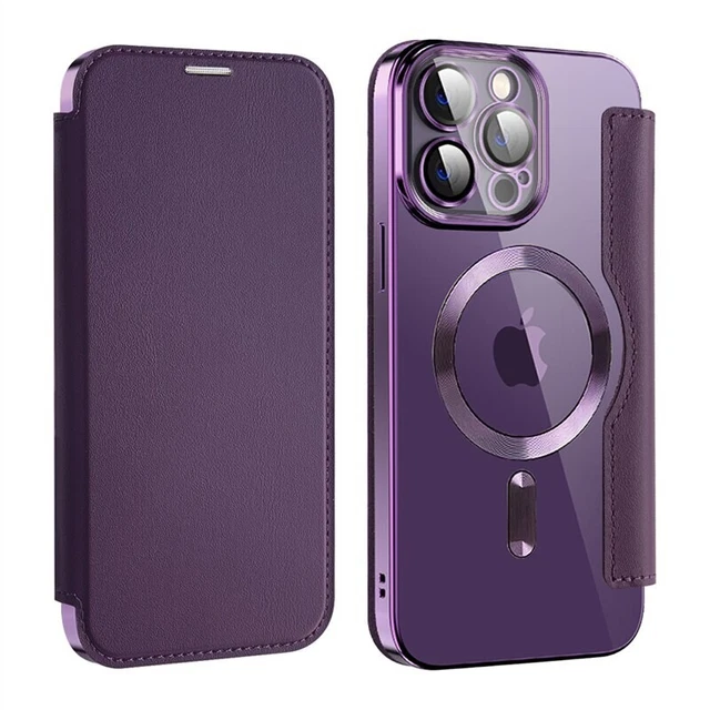 Luxury Plating Magsafe Magnetic Flip Leather Case For iPhone 14 Pro Max Plus