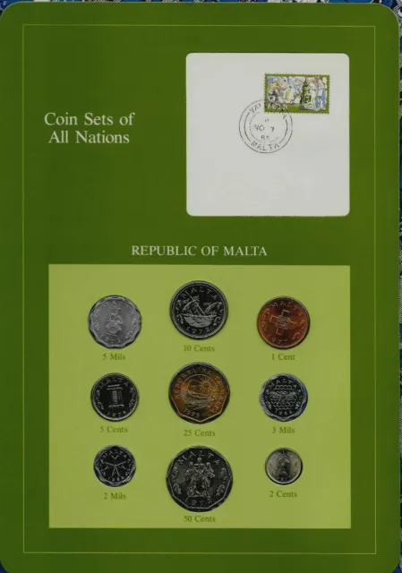 1972-1982 Malta - Bu Type Coin Set (9) - Mils & Cents - Coin Sets All Nations