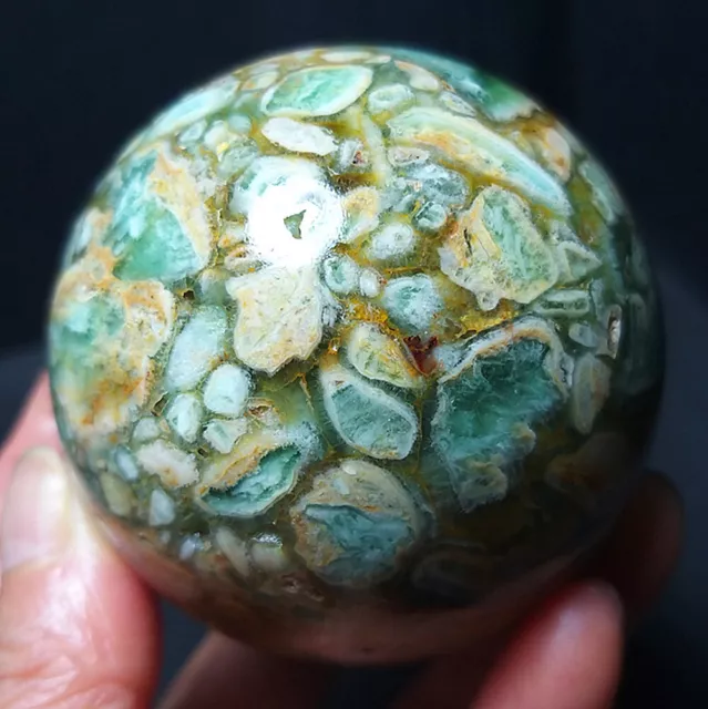 TOP 390G Natural Polished Banded Green Agate Crystal Sphere Ball Healing A2930