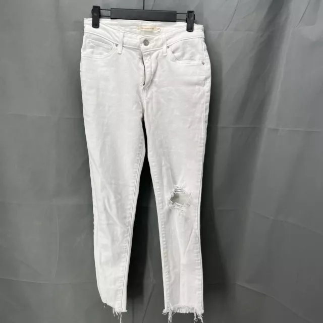 Levis Jeans Womens Size 27 White 721 Shaping Skinny High Rise Stretchy Raw Hem