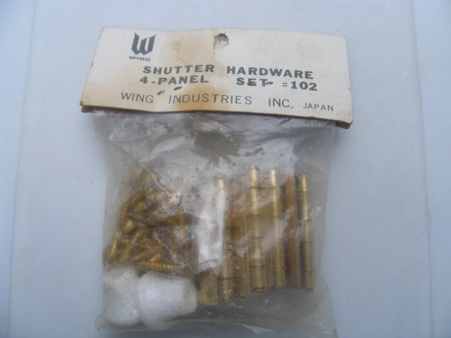 NOS Vintage 4 Panel Shutter Window Hardware Set Brass Wing Industries Set #102