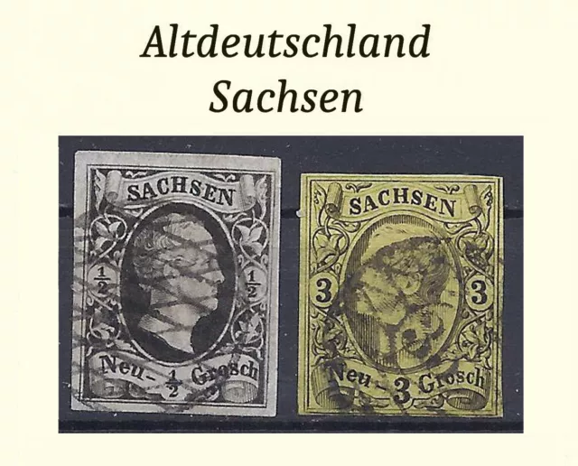 Altdeutschland Sachsen Lot, 2 schöne Marken MiNr. 3 + 11 gestempelt.