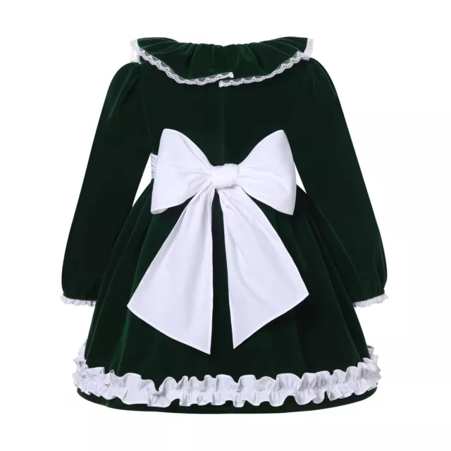 Pettigirl Spanish Girl Green Velvet Smocked Dress with Bowknots Christmas Dress 3