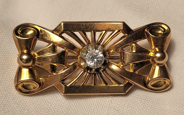Broche Ancienne Plaquée Or - Dos En Nacre, Vintage, état BE