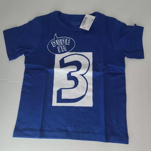 2T Boys 'Dude Im 3' Birthday Tee Blue White crew neck short sleeve Party Picture