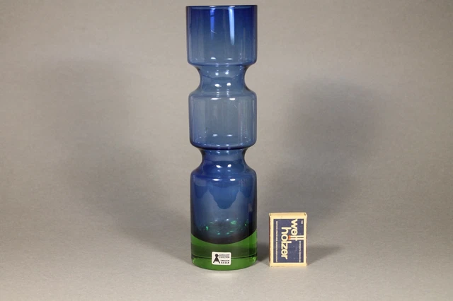 Vase ASEDA SWEDEN, Bo Borgström, Mid Century 60er / 70er Jahre, Glas blau grün