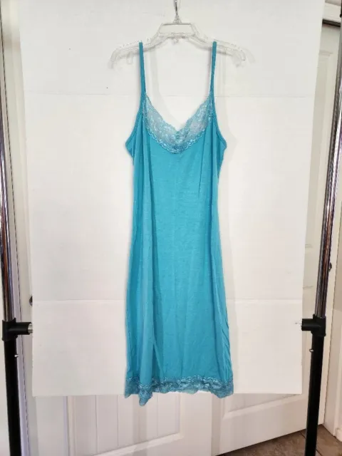 Women Intimate Full Slip, Lace Trim, Color Blue, Size S, Very Soft Material