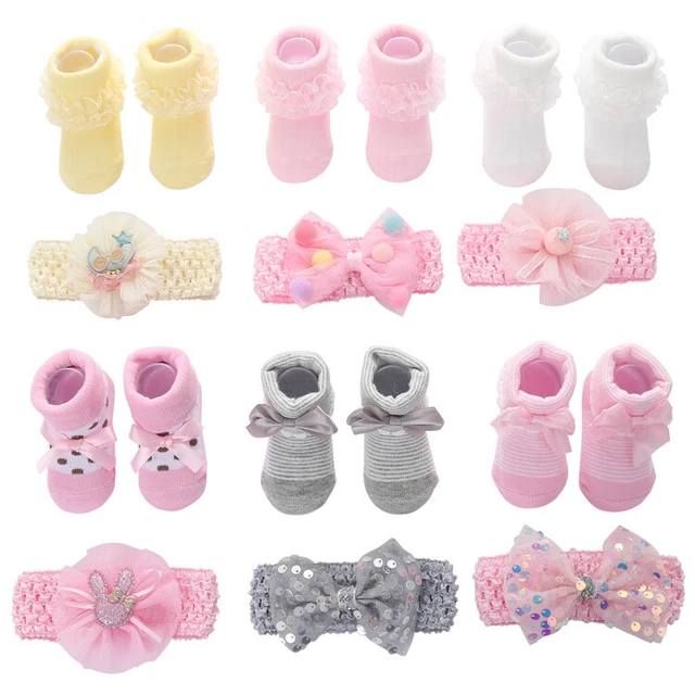 Set da 2 calzini e fasce neonate Bowknot confezione da 0-12 mesi
