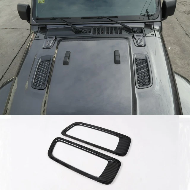 2*Carbon Fiber ABS Car Engine Hood Air Vent Cover For 2018-2019 Jeep Wrangler JL