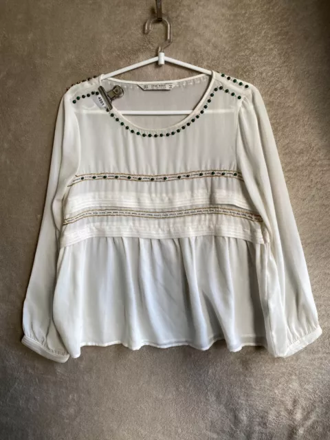 ZARA Basic Casual Blouse Shirts Top Size M Womens White Long Sleeve