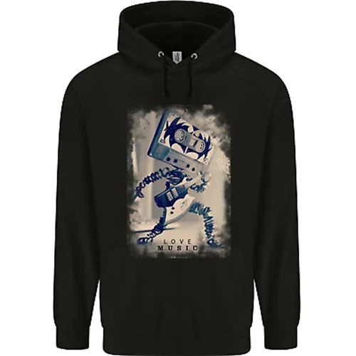 Love Musica Rock N Rotolo Chitarra Uomo 80% Cotone Felpa con Cappuccio