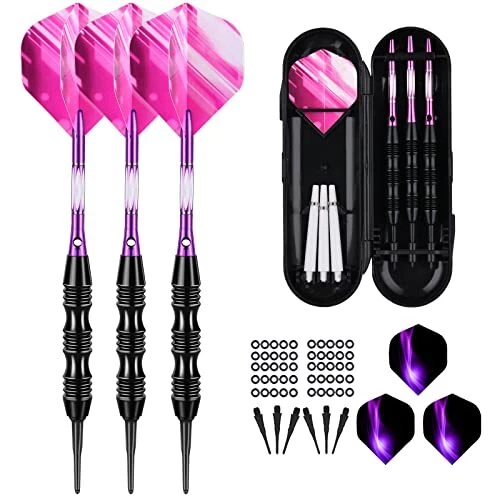 Flechette Pointe Plastique 20 grammes, 3 Fléchettes avec 6 Violet Ailettes et 30