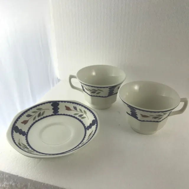 Three Pieces Wedgwood ADAMS Ironstone LANCASTER Two Cups & One Saucer Coffee Tea 2