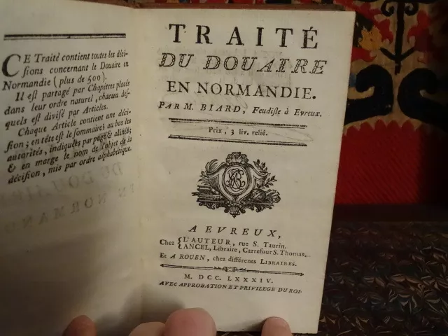 Traité du douaire en Normandie Biard 1784 Reliure Plein veau