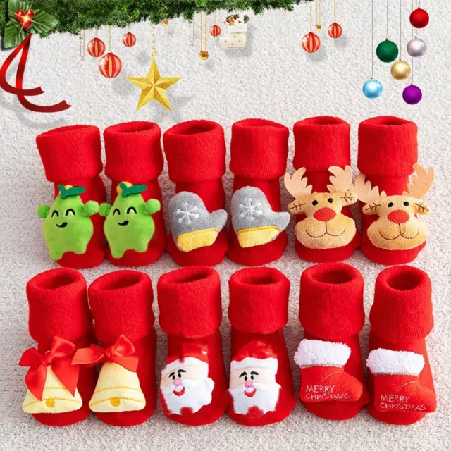 Baby Boy Girl Anti-slip Slippers Christmas Socks Shoes Winter Warm Xmas Kid Gift