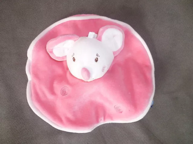Doudou SUCRE D ORGE souris rose blanche ronde plat rond