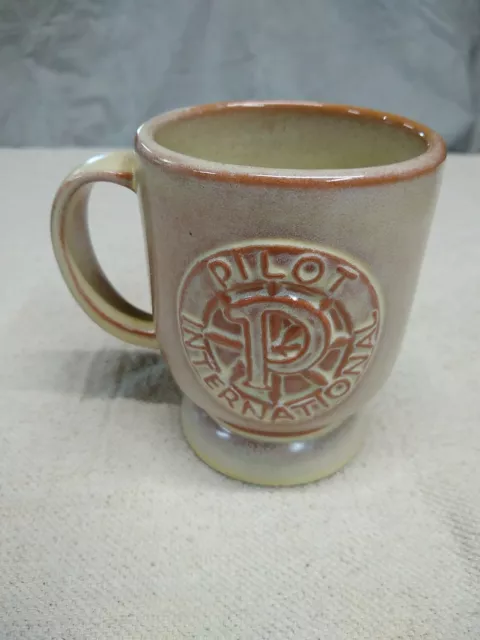 Vintage Frankoma C2 Pilot International Advertising Footed Mug, Prairie White