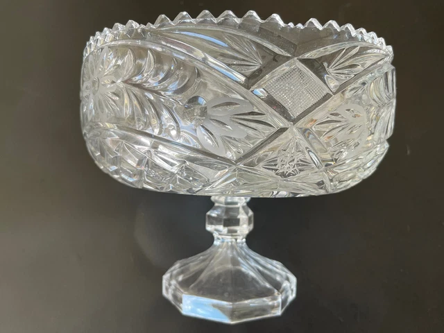 Antique American Brilliant Period ABP Cut Glass Saw Tooth Footed Bowl 8" W, 7" H