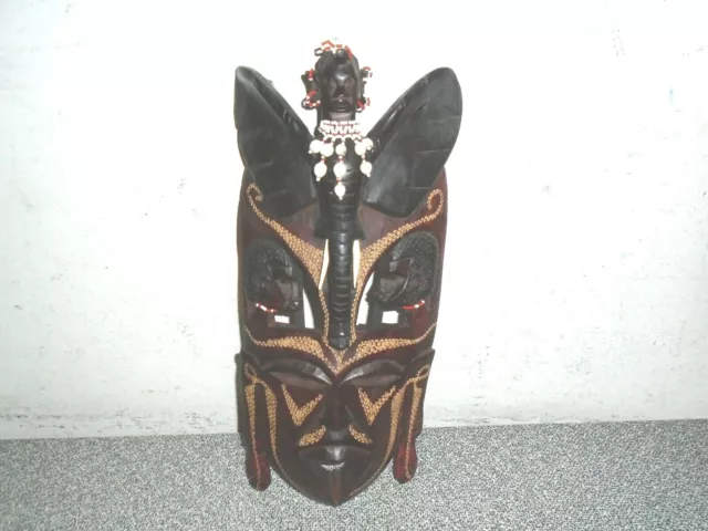 Africa African Tribal Ceremonial Style Wood Hand Carved Mask Faces Elephant