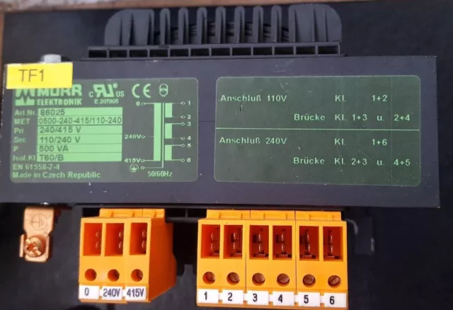 MURR Elektronik 86025 T60/B TRANSFORMER 0500-240-415/110-240 (R4S2.1)