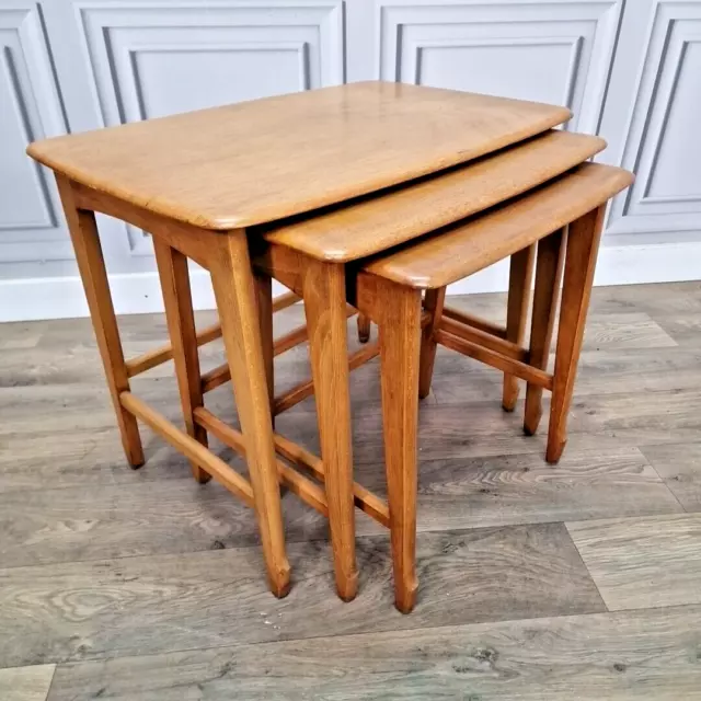 Retro Vintage Mid Century Remploy Nest Of Tables Teak Side Coffee Table