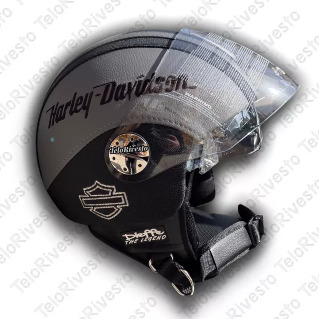 CASCO IN PELLE Personalizzato NON ORIGINALE Harley Davidson Con Doppia  Visiera EUR 205,00 - PicClick IT