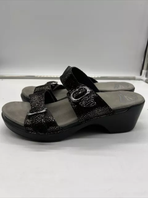 Dansko Size 10.5 41 EU Serena Slide Sandals Platform Wedge Black Leather