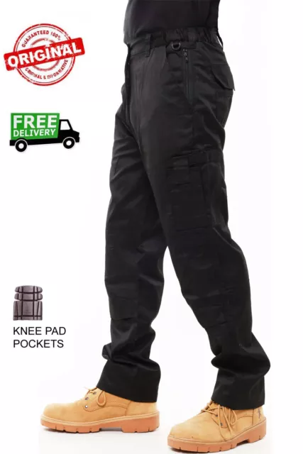 Mens Knee Pad Pockets Cargo Combat Work Trousers - BKS REGULAR CASUAL WORKWEAR