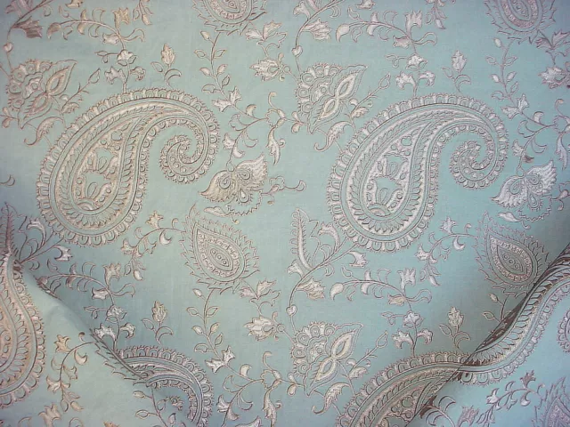 2-1/2 Lee Jofa 2008116 Oasis Embroidery Aqua Floral Pasiley Upholstery Fabric