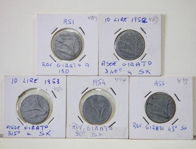 Repubblica Italiana: 5 monete da 10 lire Spighe falsi d'epoca Repubblica Italiana: 5 monete da 10 lire Spighe falsi d'epoca
