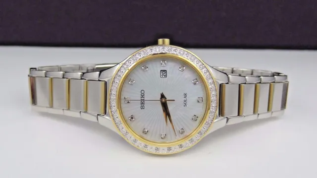 Seiko SUT136 Two Tone Solar Diamond Mother of Pearl Dial Date Womens Watch $575 3
