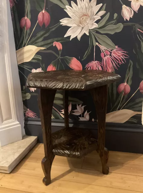 Liberty Antique Arts & Crafts Japanese Carved Plant Stand / Side Table