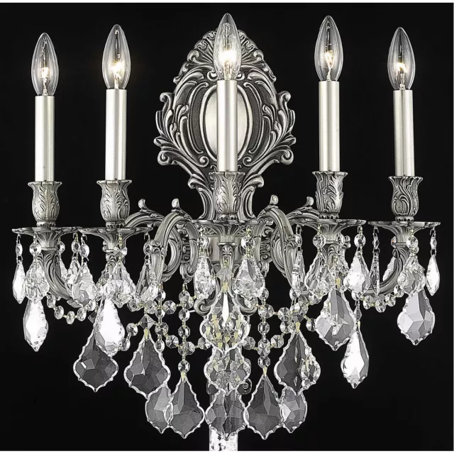 Elegant Lighting 9605W21PW/RC Monarch 5 Light Sconce Pewter Royal Cut Crystal