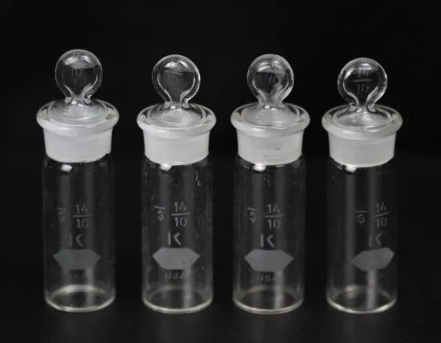 Lot of (4) KIMAX Glass 7mL Tall Form Weighing Bottles 14/10 with Lids