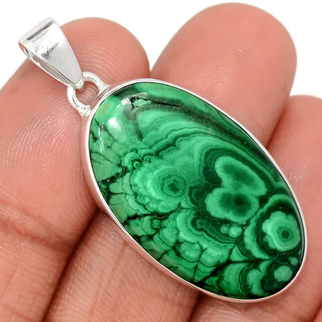 Natural Bulls Eye Malachite - Congo 925 Sterling Silver Pendant Jewelry CP38529