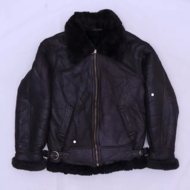 C4678 VTG MEN'S Shearling Coat Fur Collar Original Sheepskin Leather ...