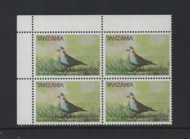 TANZANIA 1997 COASTAL BIRDS 410s. TOP VALUE (Dove) CORNER BLOCK OF 4 *MNH*