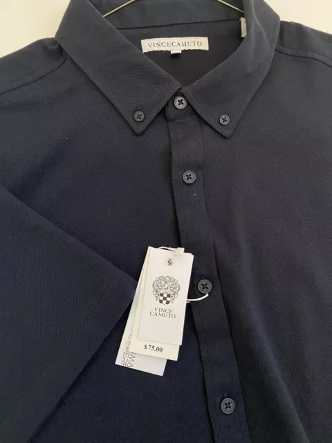 🚨New (MSRP $75) Vince Camuto Men's XL Short Sleeve Navy Polo Button Up Shirt