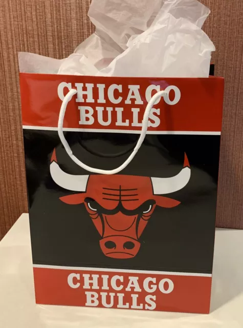Chicago Bulls Official 13 Inch X 10 Inch Glossy Gift Bag W/ White Gift Paper!