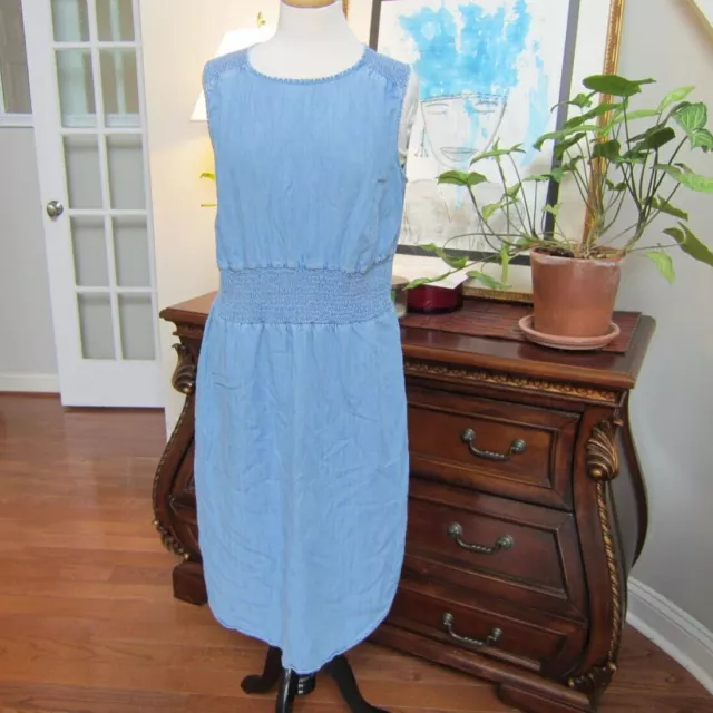 GAP Women's Size Large L Sleeveless Blue Indigo Chambray Dress Elastic Waist