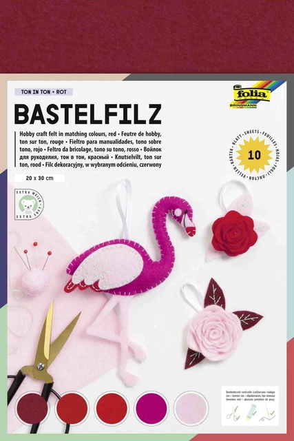 Folia Bastelfilz TON IN TON MIX, 150g/m², 20x30cm, 10 Blatt, rot (2023) | 520492