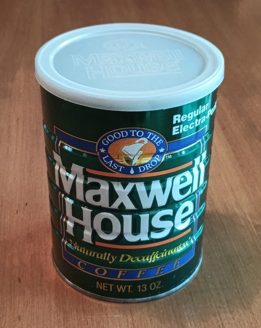 MAXWELL HOUSE COFFEE GREEN TIN ~ Decaffeinated, Elec-Perk 13 oz Can & Lid, Empty