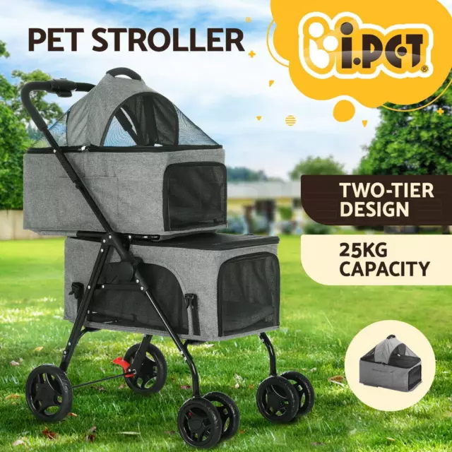 i.Pet Pet Stroller 2-tier Dog Pram Large Cat Carrier Travel Pushchair Foldable