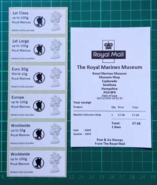 Post & Go The Royal Marines Logo Machin Ma13 2015 Collector Strip Marines Museum