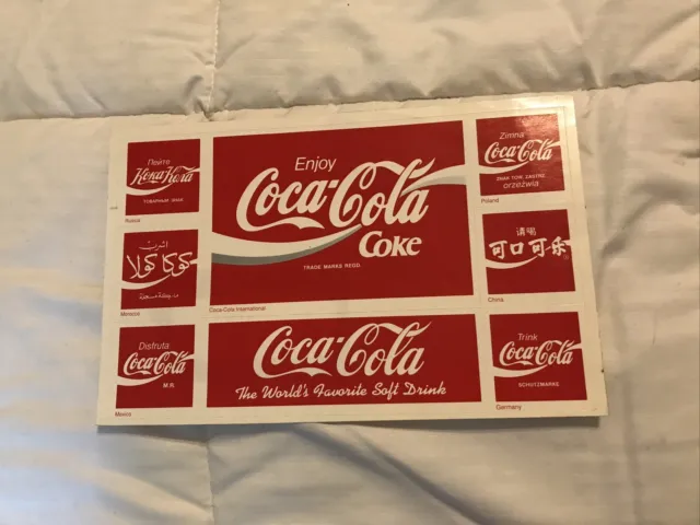 Vintage Unused Coca Cola Sticker Sheet 9 Countries Different Languages-VERY COOL