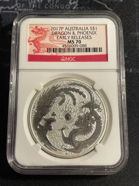 Moneda australiana Perth 2017 Dragón y Fénix de plata 0,999 de 1 oz como nueva