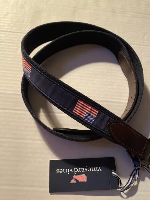 New Mens Vineyard Vines American Flag Navy Canvas Belt Sz-48