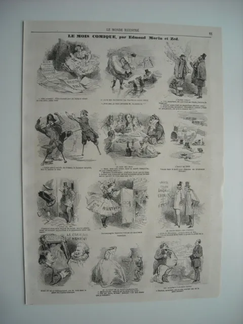 Caricatures 1865. Le Mois Comique, Par Edmond Morin Et Zed. 12 Caricatures......