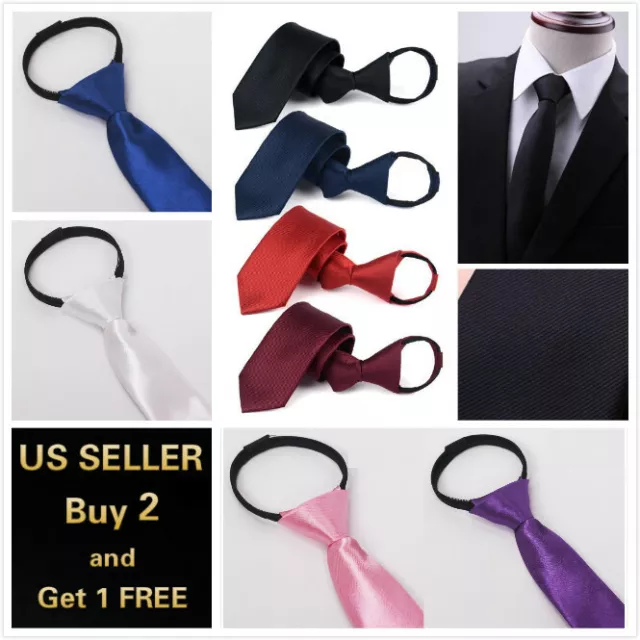 Men's Solid Color Ready Knot Pre Tied Formal Zipper Tie Neck Wear
