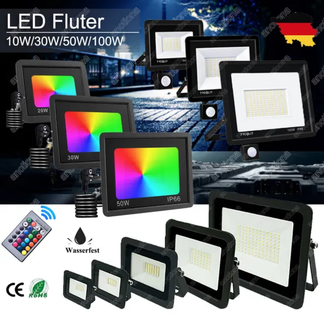 10-500W LED Fluter mit Bewegungsmelder/Stecker Außen Strahler Scheinwerfer IP65